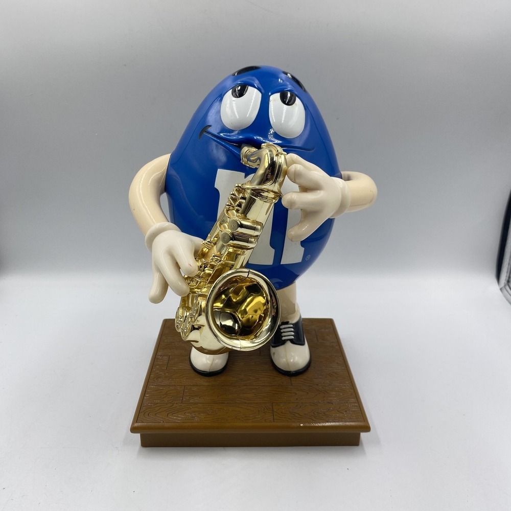 Vintage Blue M&M's‎ Candy Dispenser Saxophone Player Collectible 2003 Mars Inc